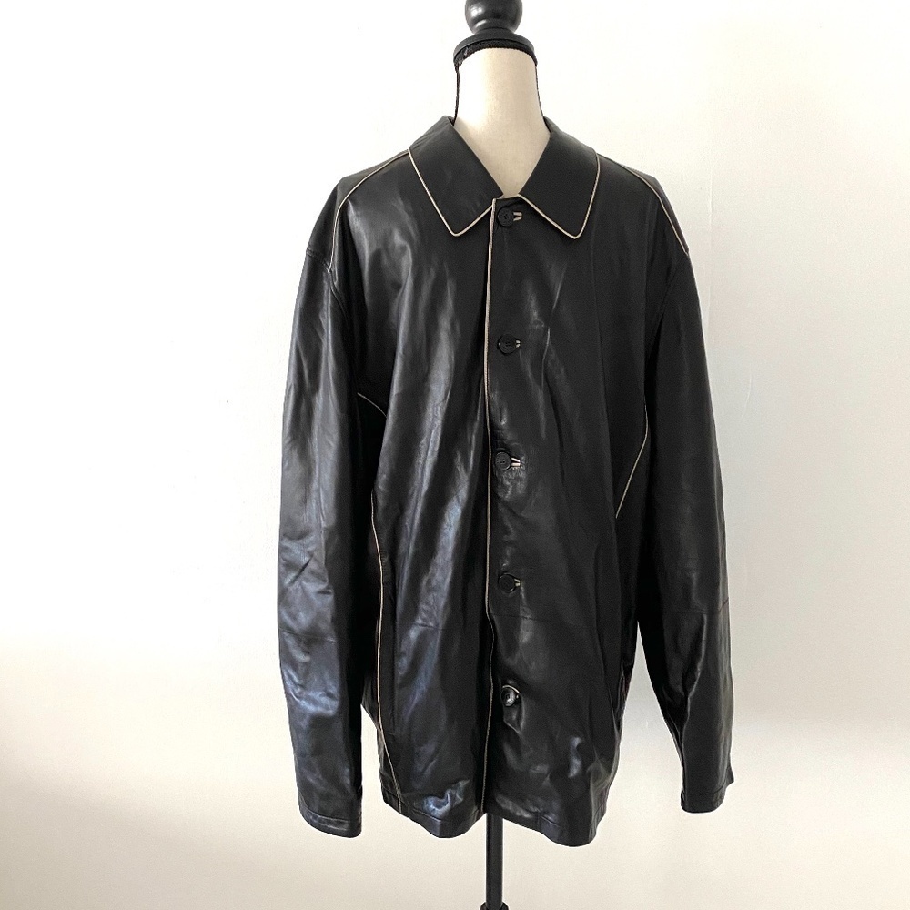 TORRAS Black Beige Trim Lightweight Leather Jacket